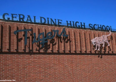 July picture Geraldine Montana High School Welcome Sign. Image is from the Geraldine and Square Butte Montana Picture Tour.