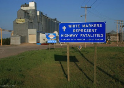 A June Picture of the Montana Highway Fatalities Sign in Westby, Montana. Image is from the Westby Montana Picture Tour.