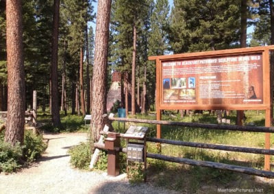 Picture of the Welcome Sign to the Blackfoot Pathways: Sculpture In the Wild. Image is from the Lincoln, Montana Picture Tour.