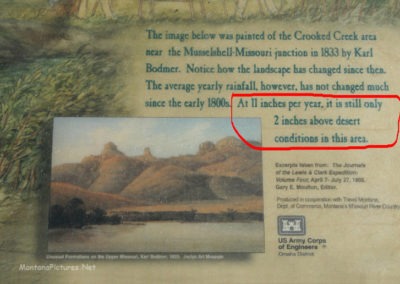 June picture of the interpretive sign reads: The Crooked Creek Campground receives 11 inches of Rain a year. Image is from the Fort Peck Lake Montana Picture Tour.