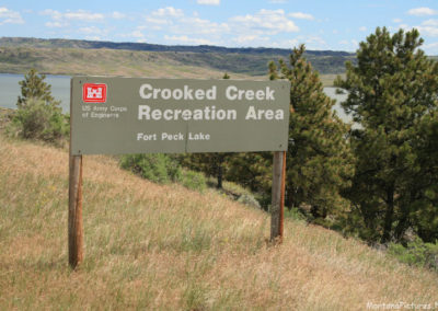 August pictures of the Cooked Creek Recreation Area Welcome Sign on Fort Peck Lake. Image is from the Fort Peck Lake Montana Picture Tour.