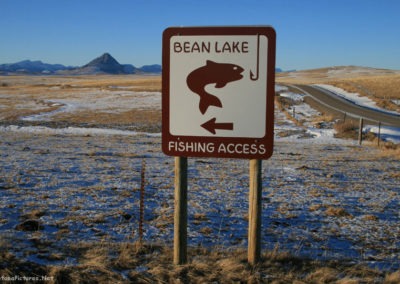 December picture of the Bean Lake sign on Stearns Road. Image is from the Augusta Montana Picture Tour.