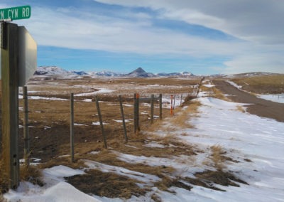 February picture of the Dearborn Canyon Road and Stearns Road intersection. Image is from the Augusta Montana Picture Tour.