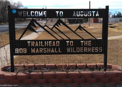 February picture of the Augusta Welcome Sign on Highway 287. Image is from the Augusta Montana Picture Tour.