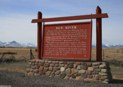 March 2008 picture of the Old Sun River Historical Marker on Highway 287. Image is from the Augusta Montana Picture Tour.