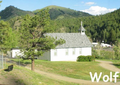 June panorama of the Sacred Heart Catholic church in Wolf Creek Montana. Image is from the Wolf Creek Montana Picture Tour.