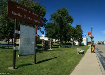 July picture of the Shelby Parks System sign on Main Street. Image is from the Shelby Montana Picture Tour.