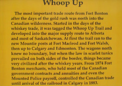 Close up picture of the Whoop Up Trail Historical Sign in Fort Benton. Image is from the Shelby Montana Picture Tour.