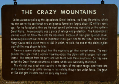 Read the Crazy Mountains Historical Sign on Highway 12 near Two Dot. Image is from the Two Dot Montana Picture Tour.