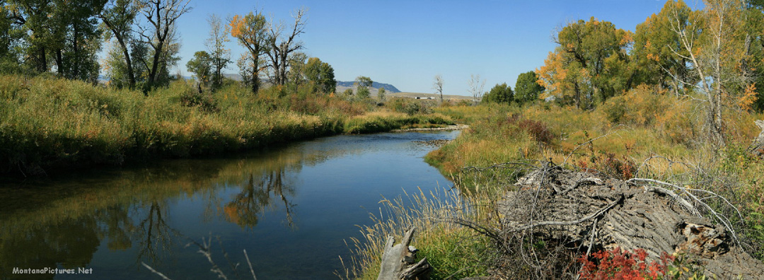 September panorama of the Musselshell River at the Selkirk Fishing Access. Image is from the Two Dot Montana Picture Tour.