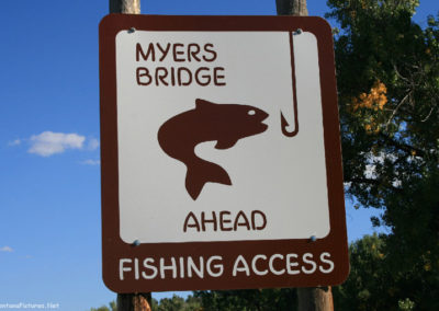 September picture of the Myers Bridge Fishing Access Sign. Image is from the Hysham Montana Picture Tour.