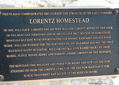 January picture of the Lorentz Homestead Historical Marker at the Toston Bridge Fishing Access. Image is from the Toston Montana Picture Tour.
