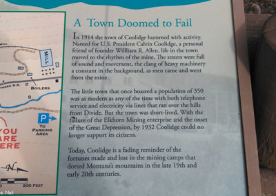 Close-up picture of the Information Sign at the entrance of the Coolidge Ghost town. Image is from the Coolidge Montana Picture Tour.