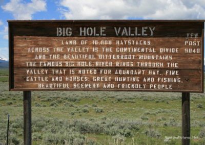 June picture of the Big Hole Valley Sign in Wisdom Montana. Image is from the Wisdom Montana Picture Tour.