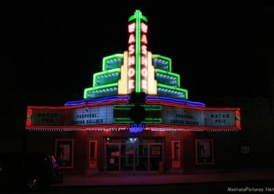 Night picture of the Washoe Theater on Main Street in Anaconda. Image is from the Anaconda, Montana Picture Tour.