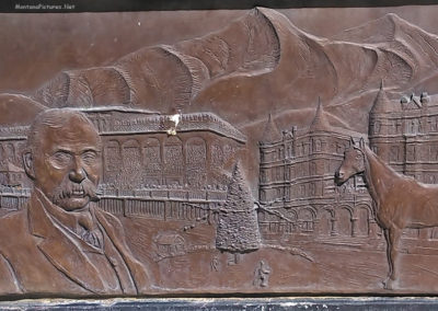 July picture of Bronze Marcus Daly plaque at the Hearst Library in Anaconda. Image is from the Anaconda Montana Picture Tour.