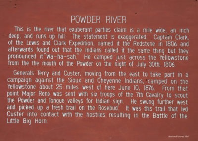 Close-up picture of the Powder River Historical Marker on Highway 12. Image is from the Powder River Picture Tour.