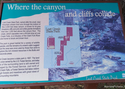 Picture of a sign explaining the history of Lost Creek State Park. Image is from the Anaconda Montana Picture Tour.