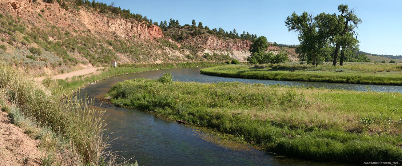 July panorama of the Tongue River near Decker, Montana. Image is from the Tongue River Picture Tour.
