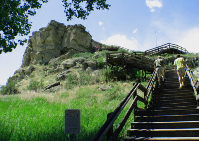 June picture of the wooden stairway to Clark’s signature at Pompey’s Pillar. Image is from the Pompey’s Pillar Picture Tour.