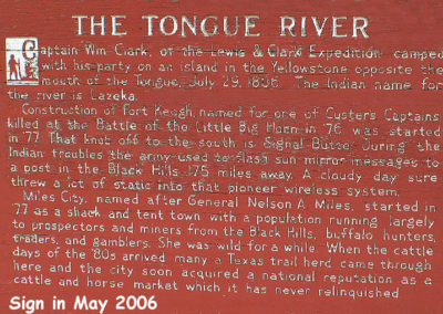 May picture of the Tongue River Historical Marker in Miles City, Montana. Image is from the Powder River and Tongue River, Montana Picture Tour.