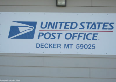 June picture of the Decker, Montana US Post Office sign. Image is from the Powder River and Tongue River, Montana Picture Tour.