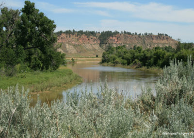 July picture of the Red Bluffs on the Tongue River near Ashland, Montana. Image is from the Powder River and Tongue River, Montana Picture Tour.