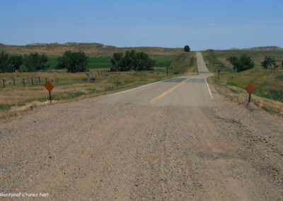 July picture of the end of pavement on Highway 59 near Miles City. Image is from the Powder River and Tongue River, Montana Picture Tour.