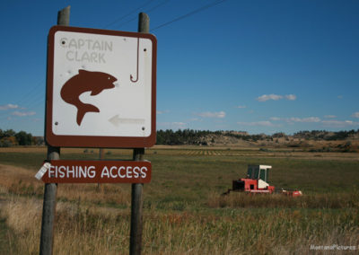 September picture of the Captain Clark Fishing Access sign on the Custer Frontage Road. Image is from the Custer, Montana Picture Tour