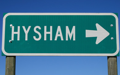 September picture of the Hysham, Montana road sign on the Musselshell Trail Road. Image is from the Custer, Montana Picture Tour.