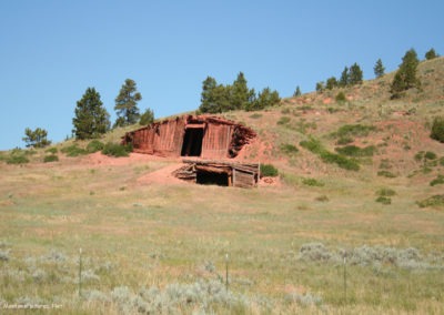 July picture of an Earth dugout near the banks of the Tongue River. Image is from the Powder River and Tongue River, Montana Picture Tour.