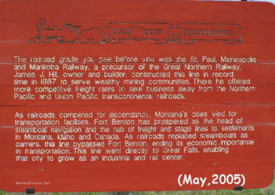 A May, 2005 picture of the Manitoba RR Historical Marker near Loma, Montana. Image is from the Loma, Montana Picture Tour.