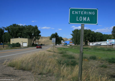September picture of the Loma, Montana Highway sign on Highway 87. Image is from the Loma, Montana Picture Tour.