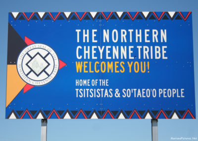 June picture of The Cheyenne Reservation Border sign on Highway 212. Image is from the Lame Deer, Montana Picture Tour.
