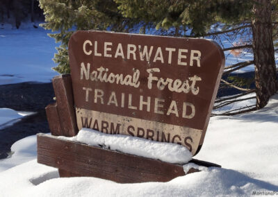 February picture of the Hot Springs Forest Service sign on Highway 12. Image is from the Jerry Johnson Hot Springs Picture Tour.
