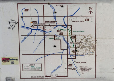 February picture of the Hot Springs Forest Service map on the Jerry Johnson Hot Springs foot trail. Image is from the Jerry Johnson Hot Springs Picture Tour.