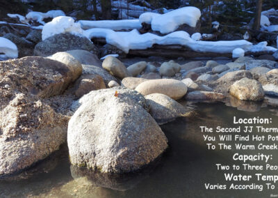 February picture of the hot pots along Warm Creek below the second thermal feature at Jerry Johnson Hot Springs. Image is from the Jerry Johnson Hot Springs Picture Tour.