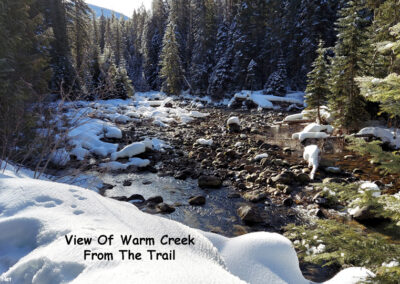 February picture of Warm Creek from the Jerry Johnson Hot Springs foot trail. Image is from the Jerry Johnson Hot Springs Picture Tour.