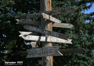 September 2023 close-up of the Dupuyer, Montana Welcome Sign. Image is from the Dupuyer Montana Picture Tour.
