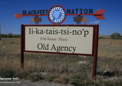 September 2023 picture of the Old Agency sign near Heart Butte. Image is from the Heart Butte Montana Picture Tour.