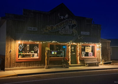December view of the Latigo & Lace Store Christmas Lights on Main Street in downtown Augusta, Montana.