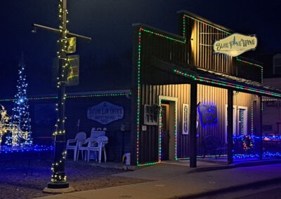 December view of the Blue Pine Wine Store Christmas Lights on Main Street in downtown Augusta, Montana.