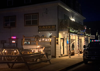 December view of the Lazy B Bar and Cafe Christmas Lights on Main Street in downtown Augusta, Montana.