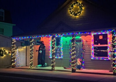 December view of residential home Christmas Lights on Main Street in downtown Augusta, Montana