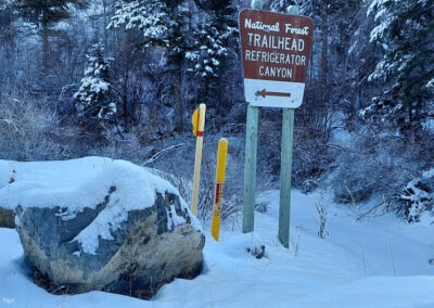 Winter Photo of the Refrigerator Canyon Trailhead Forest Service sign