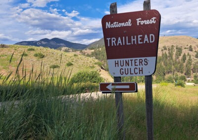 Photo of the Hunters Gulch Forest Service sign near Nelson, Montana