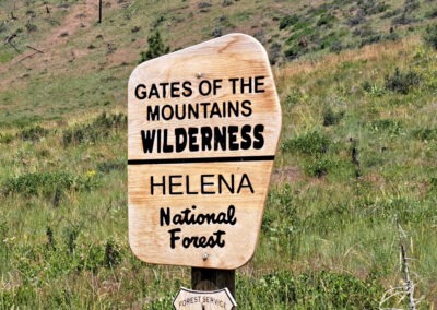 The Gates Of The Mountains Wilderness sign located on the south side of the Wilderness