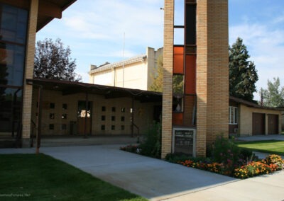 September picture of the St Mary's Catholic Church entrance in Malta, Montana.