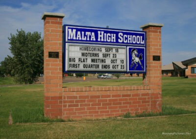 September picture of the Malta, Montana High School welcome sign.