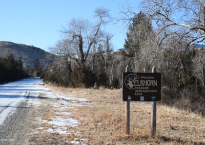 Close-up November picture of the Elkhorn Wildlife Management Area sign near Radersburg, Montana